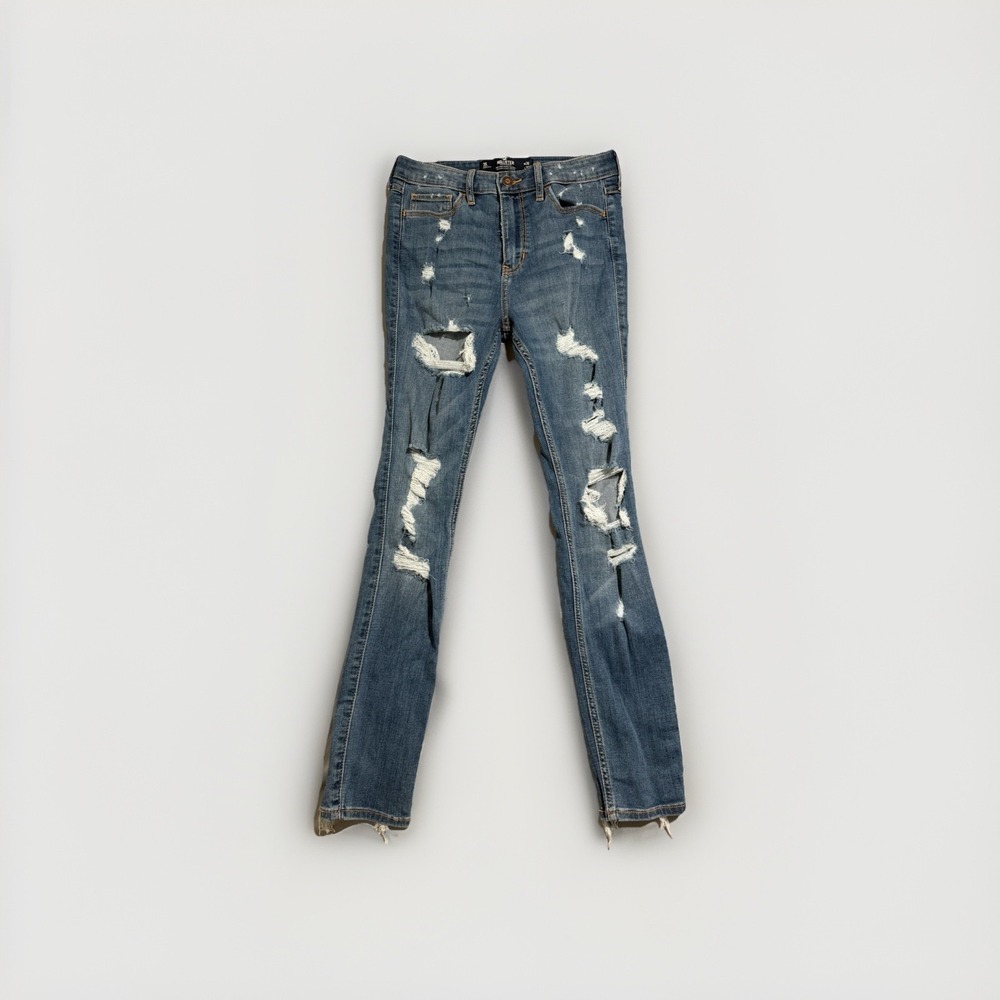 Hollister high-rise super skinny distressed blue jeans, women's junior's 3